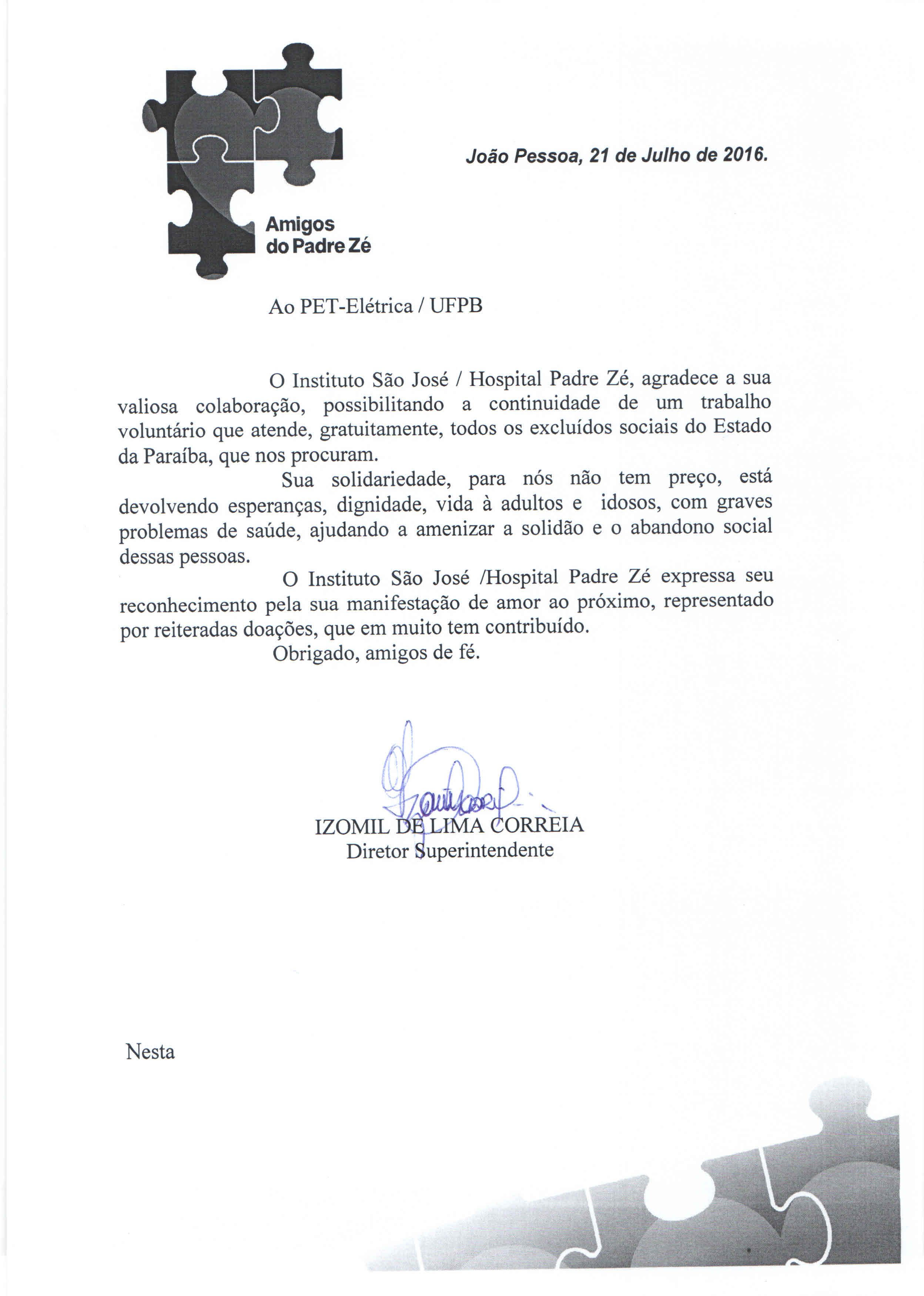 carta de agradecimento